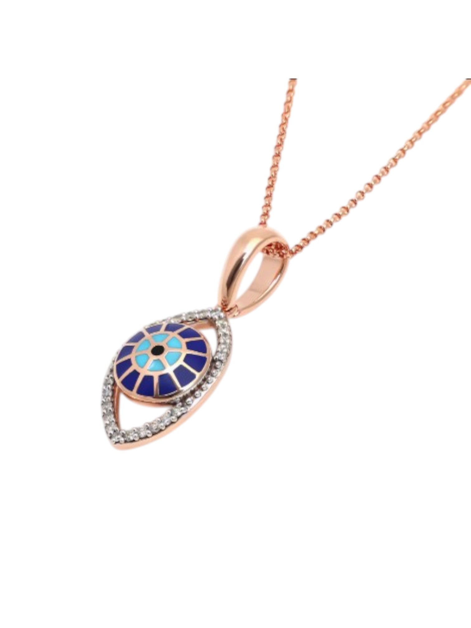 Trendy Evil Eye 925 Sterling Silver CZ Stone Rose Gold Plated Pendant With Chain For Women By Kesardeep